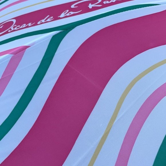 Vintage Oscar de la Renta Wooden Umbrella Pink and Green Swirls - Picture 12 of 16